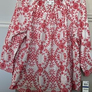Charter Club White Tunic with Red Embroidered Motif